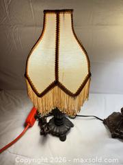 MaxSold Auction: Pair of Vintage Bronze & Gold Lamp Set with Fringe Shades - Sunnyvale (California, USA) SELLER MANAGED Reseller Online Auction - Reseda Drive