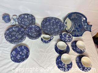 MaxSold Auction: Staffordshire/Burleigh Calico Blue Floral Earthenware 30+ pcs - Sunnyvale (California, USA) SELLER MANAGED Reseller Online Auction - Reseda Drive