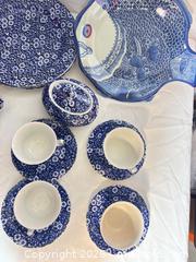 MaxSold Auction: Staffordshire/Burleigh Calico Blue Floral Earthenware 30+ pcs - Sunnyvale (California, USA) SELLER MANAGED Reseller Online Auction - Reseda Drive