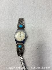 MaxSold Auction: Vintage Skeleton Automatic Pocket Watch with Chain & Turquoise Inlay - Sunnyvale (California, USA) SELLER MANAGED Reseller Online Auction - Reseda Drive
