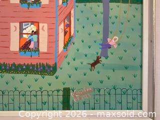 MaxSold Auction: Original Canadian Folk Artist Jerome T. Coulas (1953-2013) "The Big Pink House With the Swing" Signed and Dated 1987 - St. Catharines (Ontario, Canada) SELLER MANAGED Estate Sale Online Auction - Monique Crescent