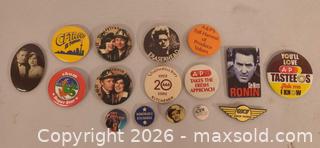 MaxSold Auction: Lot of 15 Vintage Metal Pinback Buttons, Advertising/Movie - Toronto (Ontario, Canada) PARTNER MANAGED Reseller Online Auction - Queen Street West