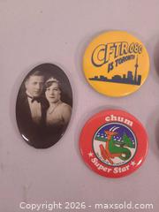 MaxSold Auction: Lot of 15 Vintage Metal Pinback Buttons, Advertising/Movie - Toronto (Ontario, Canada) PARTNER MANAGED Reseller Online Auction - Queen Street West