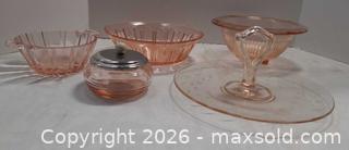MaxSold Auction: Set of 5 Pink/Peach Glass Serving Pieces - Toronto (Ontario, Canada) PARTNER MANAGED Reseller Online Auction - Queen Street West