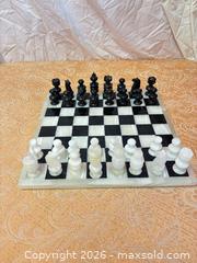 MaxSold Auction: Marble Chess Set with Board - Black & White Carved Pieces - Cobourg (Ontario, Canada) SELLER MANAGED Estate Sale Online Auction - King Street East (STORAGE)