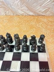 MaxSold Auction: Marble Chess Set with Board - Black & White Carved Pieces - Cobourg (Ontario, Canada) SELLER MANAGED Estate Sale Online Auction - King Street East (STORAGE)