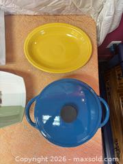 MaxSold Auction: Mixed Serveware Set: Enamel Dutch Oven, Ceramic Platters, Aluminum Tray - Cobourg (Ontario, Canada) SELLER MANAGED Estate Sale Online Auction - King Street East (STORAGE)