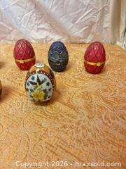 MaxSold Auction: Set of 8 Porcelain Enamel Decorative Egg Trinket Boxes, Floral Bird - Cobourg (Ontario, Canada) SELLER MANAGED Estate Sale Online Auction - King Street East (STORAGE)