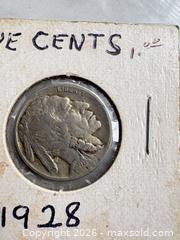 MaxSold Auction: 1928-D Buffalo (Indian Head) Five Cents Silver Coin - Decatur (Georgia, USA) SELLER MANAGED Reseller Online Auction - North Druid Hills Road (STORAGE)