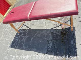 MaxSold Auction: Foldable Burgundy Massage Table with Wood Frame & Vinyl Top - Decatur (Georgia, USA) SELLER MANAGED Reseller Online Auction - North Druid Hills Road (STORAGE)