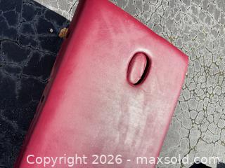 MaxSold Auction: Foldable Burgundy Massage Table with Wood Frame & Vinyl Top - Decatur (Georgia, USA) SELLER MANAGED Reseller Online Auction - North Druid Hills Road (STORAGE)