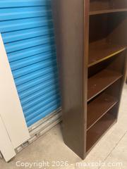 MaxSold Auction: Tall Narrow 5-Shelf Bookcase Dark Wood Finish ~70” x 32” x 12” - Vancouver (British Columbia, Canada) SELLER MANAGED Reseller Online Auction - East 7th Avenue (STORAGE)