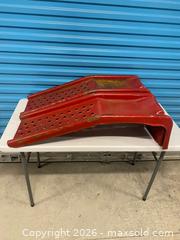 MaxSold Auction: Vintage Heavy Duty Steel Car Ramps Pair Red Automotive Service Ramps  - Vancouver (British Columbia, Canada) SELLER MANAGED Reseller Online Auction - East 7th Avenue (STORAGE)