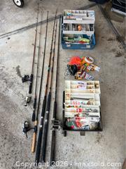 MaxSold Auction: Fishing Poles, Reels, Loaded Tackle Box - Gilroy (California, USA) SELLER MANAGED Estate Sale Online Auction - Santa Paula Drive