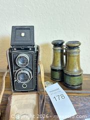 MaxSold Auction: Mantle Shelf Decor - Antique Bonculars & Camera  - Gilroy (California, USA) SELLER MANAGED Estate Sale Online Auction - Santa Paula Drive