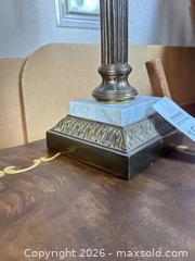 MaxSold Auction: Vintage Lamp Parlor Style Hurricane Brass Tone with Marble Accent - A - Gilroy (California, USA) SELLER MANAGED Estate Sale Online Auction - Santa Paula Drive
