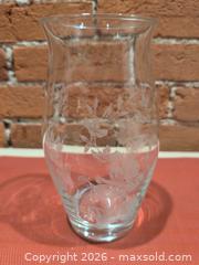 MaxSold Auction: Turkish Pa?abahçe Clear Glass Vase with Floral Etched Design, 7.75 in - Kingston (Ontario, Canada) SELLER MANAGED Downsizing Online Auction - Sydenham Street
