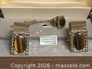 MaxSold Auction: Genuine Swank Tiger Eye Wrap Around Cuff Links Vintage Gold Tone Original Box NEW - Campbell (California, USA) PARTNER MANAGED Estate Sale Online Auction -  Dell Avenue