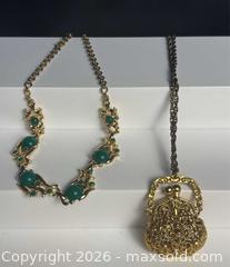 MaxSold Auction: Vintage ART Signed Necklace/ Purse Pendant & Gold Tone Necklace with Green Accents - Campbell (California, USA) PARTNER MANAGED Estate Sale Online Auction -  Dell Avenue