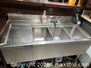 MaxSold Auction: MKE Stainless Steel 3-Compartment Commercial Sink, Large - Quinte West (Trenton) (Ontario, Canada) SELLER MANAGED Moving Online Auction - Front Street