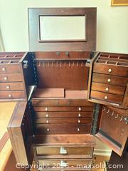MaxSold Auction: Dark Brown Jewelry Armoire with Mirror and Necklace Hooks - Toronto (Ontario, Canada) SELLER MANAGED Estate Sale Online Auction - Glenthorne Drive