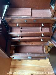 MaxSold Auction: Dark Brown Jewelry Armoire with Mirror and Necklace Hooks - Toronto (Ontario, Canada) SELLER MANAGED Estate Sale Online Auction - Glenthorne Drive