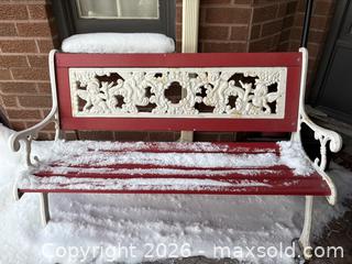 MaxSold Auction: Ornate Vintage Red and White Wooden Outdoor Bench, 2-Person - Toronto (Ontario, Canada) SELLER MANAGED Estate Sale Online Auction - Glenthorne Drive