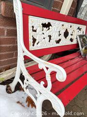 MaxSold Auction: Ornate Vintage Red and White Wooden Outdoor Bench, 2-Person - Toronto (Ontario, Canada) SELLER MANAGED Estate Sale Online Auction - Glenthorne Drive