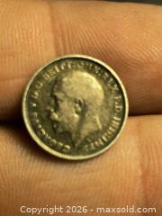 MaxSold Auction: 1915 Sterling silver 3 pence coin of England  - Kingston (Ontario, Canada) SELLER MANAGED Downsizing Online Auction - Railway Street