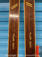 MaxSold Auction: Vintage Toppen “20” Tur-Ski Wooden Skis w/ Poles – Made in Norway - Vancouver (British Columbia, Canada) SELLER MANAGED Reseller Online Auction - East 7th Avenue (STORAGE)