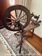 MaxSold Auction: VINTAGE ANTIQUE WOODEN SPINNING WHEEL - Le Roy (New York, USA) SELLER MANAGED Estate Sale Online Auction - Wescott Road
