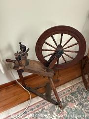MaxSold Auction: VINTAGE ANTIQUE WOODEN SPINNING WHEEL - Le Roy (New York, USA) SELLER MANAGED Estate Sale Online Auction - Wescott Road
