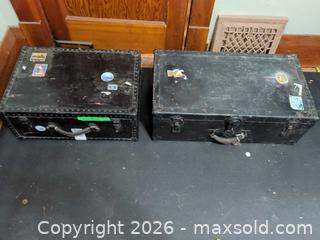 MaxSold Auction: Pair of Black Steamer Trunks with Metal Hardware - Ottawa (Ontario, Canada) SELLER MANAGED Downsizing Online Auction - Regiment Avenue