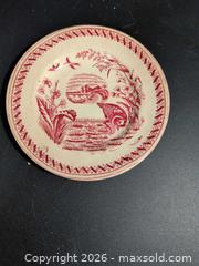 MaxSold Auction: Red Transferware Saucer with 'WATER HEN' Backmark - Ottawa (Ontario, Canada) SELLER MANAGED Downsizing Online Auction - Regiment Avenue
