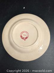 MaxSold Auction: Red Transferware Saucer with 'WATER HEN' Backmark - Ottawa (Ontario, Canada) SELLER MANAGED Downsizing Online Auction - Regiment Avenue