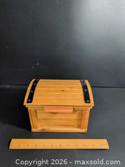 MaxSold Auction: Small Wooden Jewelry Chest with Metal Accent Straps - Ottawa (Ontario, Canada) SELLER MANAGED Downsizing Online Auction - Regiment Avenue