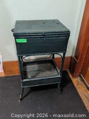 MaxSold Auction: Wicker and Wood Lift-Top Sewing Side Table with Lower Shelf - Ottawa (Ontario, Canada) SELLER MANAGED Downsizing Online Auction - Regiment Avenue