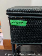 MaxSold Auction: Wicker and Wood Lift-Top Sewing Side Table with Lower Shelf - Ottawa (Ontario, Canada) SELLER MANAGED Downsizing Online Auction - Regiment Avenue