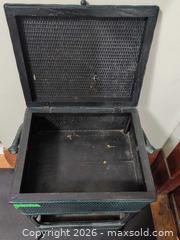 MaxSold Auction: Wicker and Wood Lift-Top Sewing Side Table with Lower Shelf - Ottawa (Ontario, Canada) SELLER MANAGED Downsizing Online Auction - Regiment Avenue
