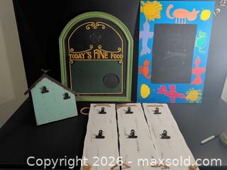 MaxSold Auction: Wood Chalkboard Wall Plaque with Clips and Hanging Hardware - Ottawa (Ontario, Canada) SELLER MANAGED Downsizing Online Auction - Regiment Avenue
