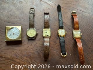 MaxSold Auction: Lot of Four Vintage Watches and Swiss Clock - Victoria (British Columbia, Canada) SELLER MANAGED Estate Sale Online Auction - Simcoe Street