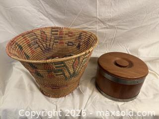 MaxSold Auction: Vintage Indigenous American Woven Trichrome Basket and Danish Teak Cheese Bucket  - Victoria (British Columbia, Canada) SELLER MANAGED Estate Sale Online Auction - Simcoe Street