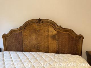 MaxSold Auction: Vintage French Provincial Wooden Headboard. Burl Wood and Wicker. Beautiful Statement Piece!  -  Mountain View (California, USA) SELLER MANAGED Estate Sale Online Auction - Clark Avenue