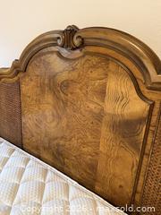 MaxSold Auction: Vintage French Provincial Wooden Headboard. Burl Wood and Wicker. Beautiful Statement Piece!  -  Mountain View (California, USA) SELLER MANAGED Estate Sale Online Auction - Clark Avenue
