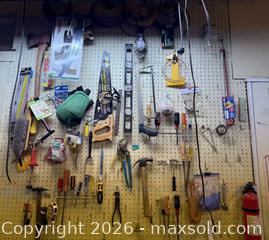 MaxSold Auction: Vintage Pegboard Filled with Tools and Garage Items. Saws, Tools and So Much More!  -  Mountain View (California, USA) SELLER MANAGED Estate Sale Online Auction - Clark Avenue