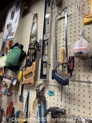 MaxSold Auction: Vintage Pegboard Filled with Tools and Garage Items. Saws, Tools and So Much More!  -  Mountain View (California, USA) SELLER MANAGED Estate Sale Online Auction - Clark Avenue