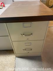 MaxSold Auction: Beige Metal Filing Cabinet with Wood Top, 2-Drawer Pedestal - Longmont (Colorado, USA) PARTNER MANAGED Estate Sale Online Auction - Whitehall Drive