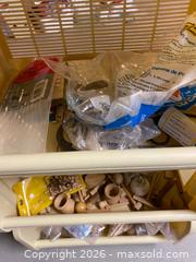 MaxSold Auction: Beige/Cream Plastic & Wood 3-Tier Rolling Cart Along with wooden crafting materials  - Longmont (Colorado, USA) PARTNER MANAGED Estate Sale Online Auction - Whitehall Drive