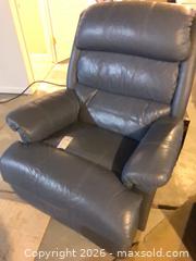 MaxSold Auction: Blue Leather Manual Recliner 37"W x 41"D x 43"H - Longmont (Colorado, USA) PARTNER MANAGED Estate Sale Online Auction - Whitehall Drive