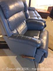 MaxSold Auction: Blue Leather Manual Recliner 37"W x 41"D x 43"H - Longmont (Colorado, USA) PARTNER MANAGED Estate Sale Online Auction - Whitehall Drive